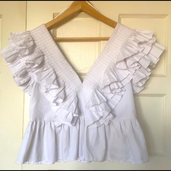 ZARA WHITE RUFFLE BLOUSE - Picture 7 of 12